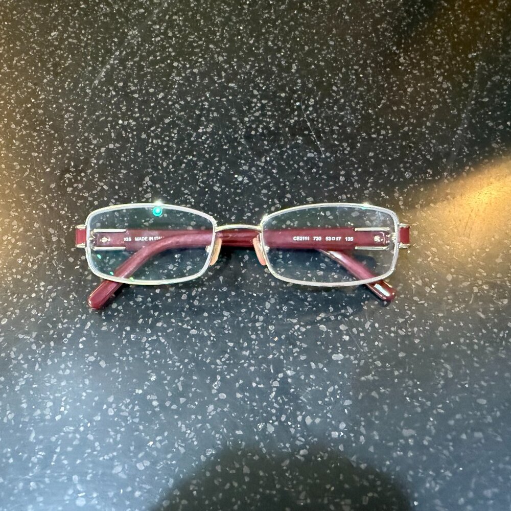 Authentic Chloe womens eyeglasses made in Italy burgundy silver with case